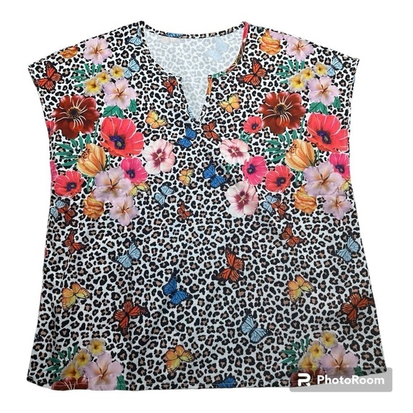 SHEIN VCAY Butterfly & Leopard Print Dolman - Picture 3 of 7